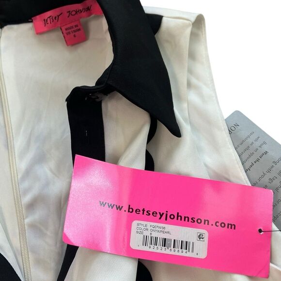 Betsey Johnson Dress WMNS 6 Black & White Scalloped Collared Button Down Modest - Picture 4 of 11